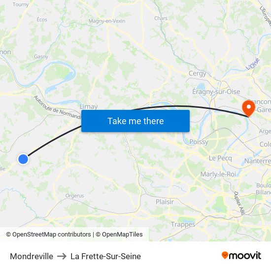 Mondreville to La Frette-Sur-Seine map