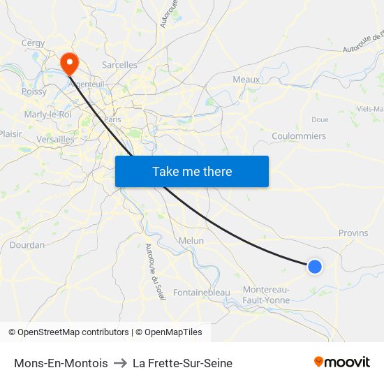 Mons-En-Montois to La Frette-Sur-Seine map