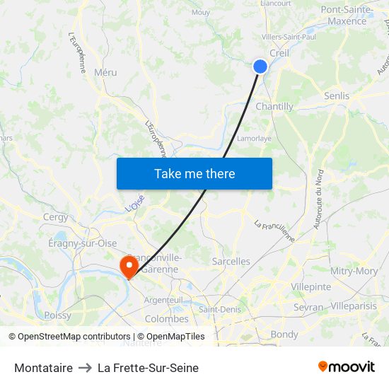 Montataire to La Frette-Sur-Seine map