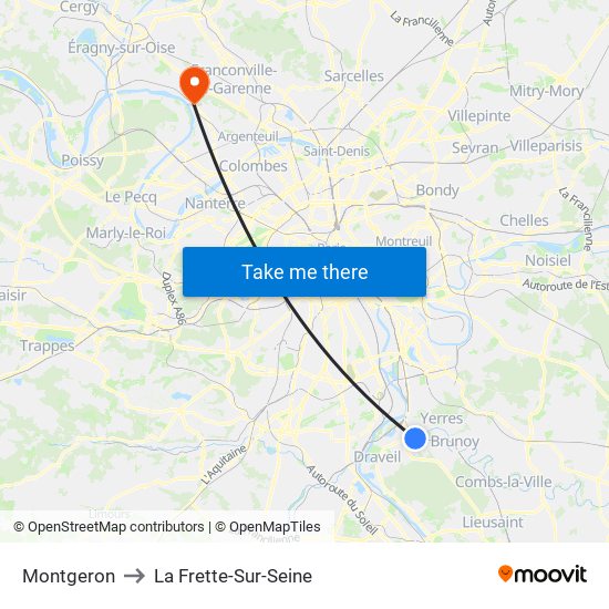 Montgeron to La Frette-Sur-Seine map