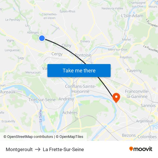 Montgeroult to La Frette-Sur-Seine map