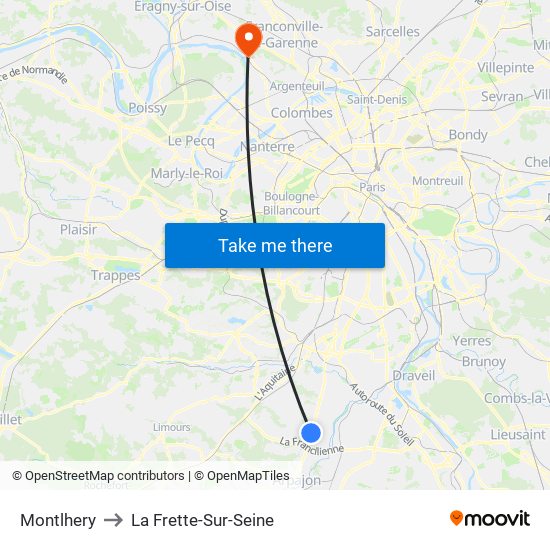 Montlhery to La Frette-Sur-Seine map