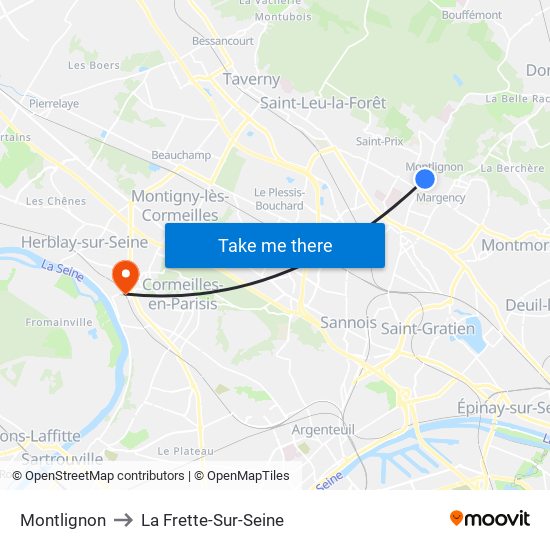 Montlignon to La Frette-Sur-Seine map