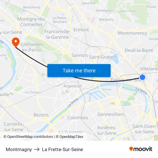 Montmagny to La Frette-Sur-Seine map