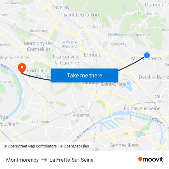 Montmorency to La Frette-Sur-Seine map