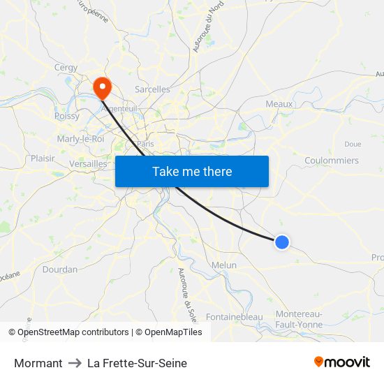 Mormant to La Frette-Sur-Seine map