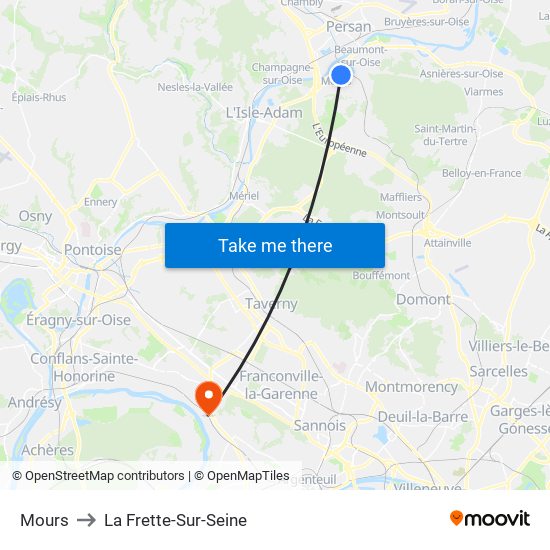 Mours to La Frette-Sur-Seine map