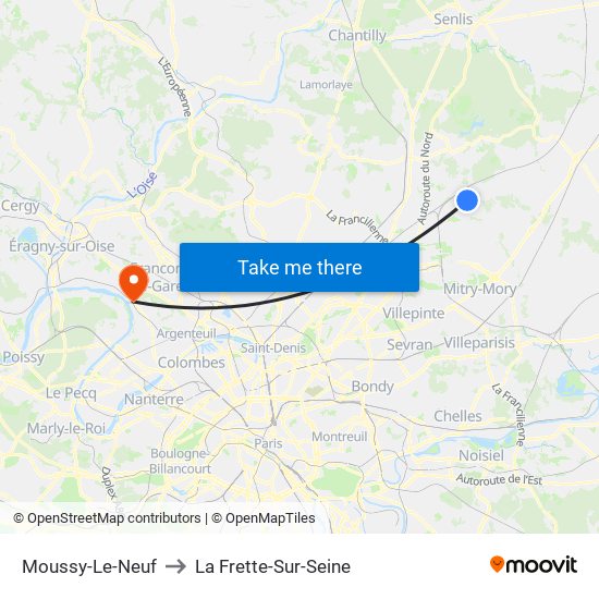 Moussy-Le-Neuf to La Frette-Sur-Seine map
