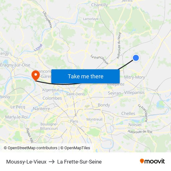 Moussy-Le-Vieux to La Frette-Sur-Seine map