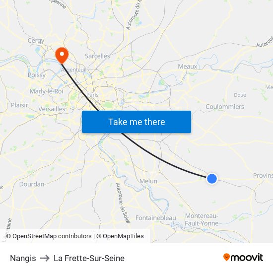 Nangis to La Frette-Sur-Seine map