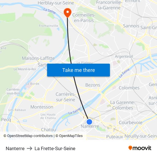 Nanterre to La Frette-Sur-Seine map