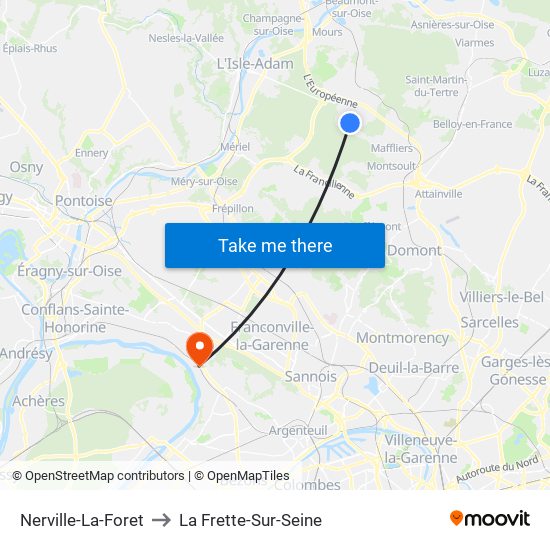 Nerville-La-Foret to La Frette-Sur-Seine map