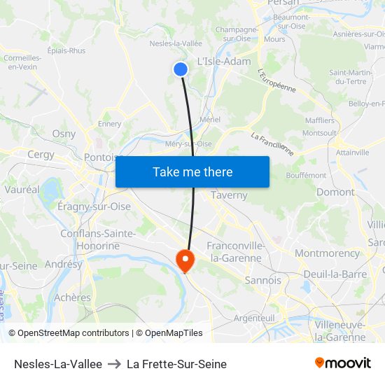 Nesles-La-Vallee to La Frette-Sur-Seine map