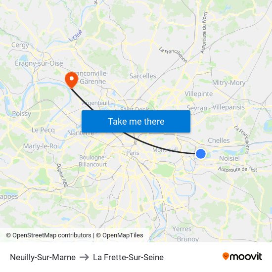 Neuilly-Sur-Marne to La Frette-Sur-Seine map