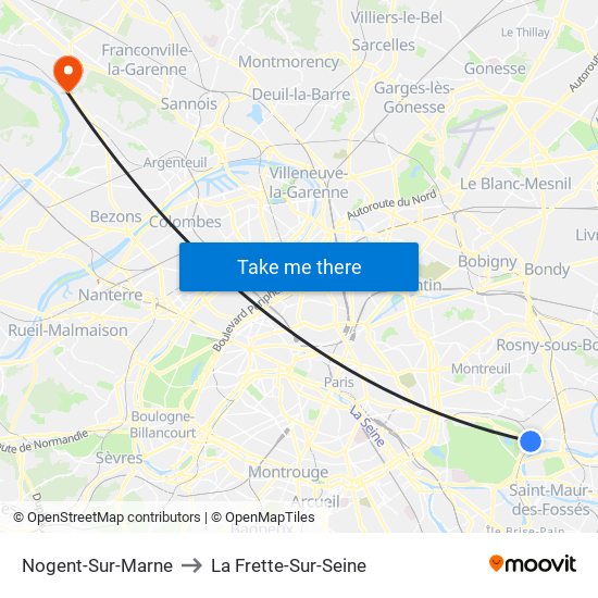 Nogent-Sur-Marne to La Frette-Sur-Seine map