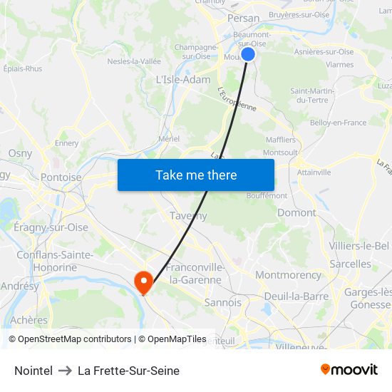 Nointel to La Frette-Sur-Seine map