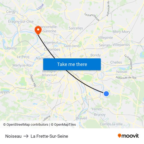 Noiseau to La Frette-Sur-Seine map