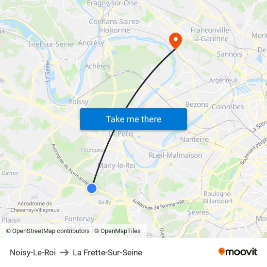 Noisy-Le-Roi to La Frette-Sur-Seine map