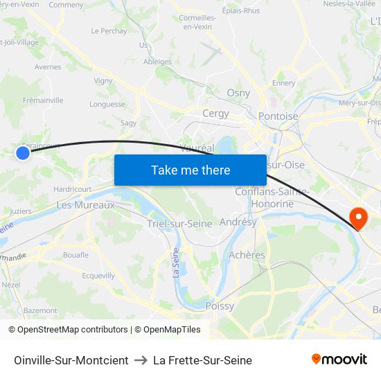 Oinville-Sur-Montcient to La Frette-Sur-Seine map