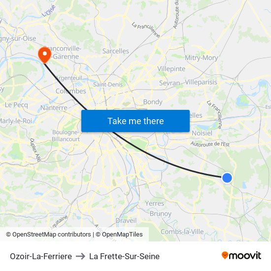 Ozoir-La-Ferriere to La Frette-Sur-Seine map