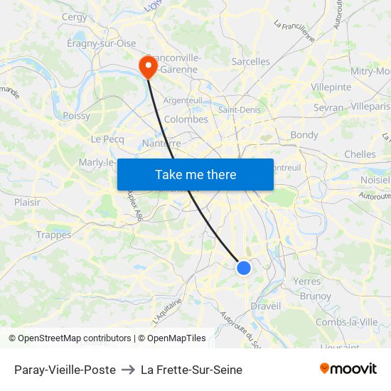Paray-Vieille-Poste to La Frette-Sur-Seine map