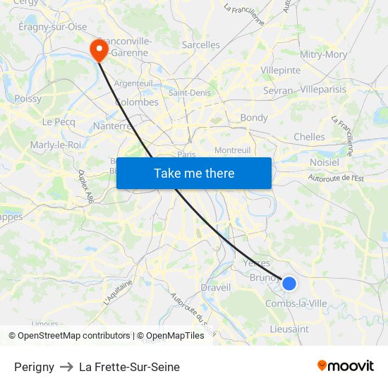 Perigny to La Frette-Sur-Seine map