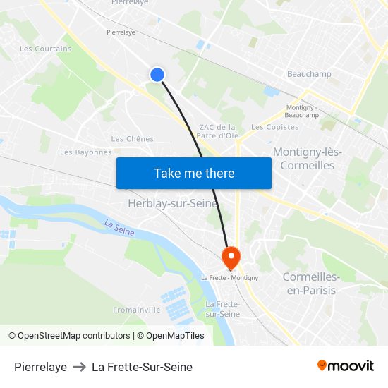 Pierrelaye to La Frette-Sur-Seine map