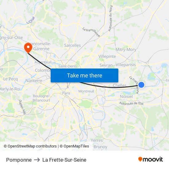 Pomponne to La Frette-Sur-Seine map