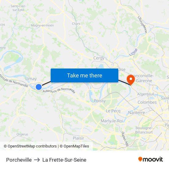 Porcheville to La Frette-Sur-Seine map
