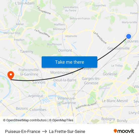 Puiseux-En-France to La Frette-Sur-Seine map