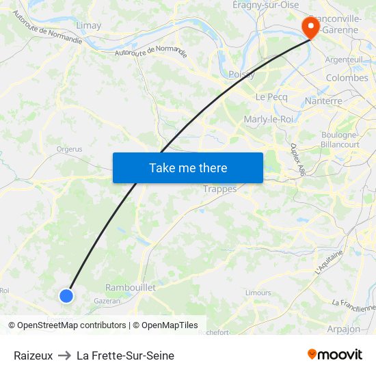 Raizeux to La Frette-Sur-Seine map