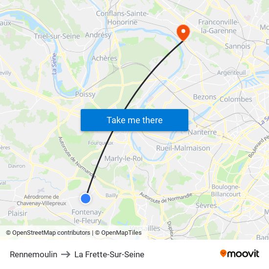 Rennemoulin to La Frette-Sur-Seine map