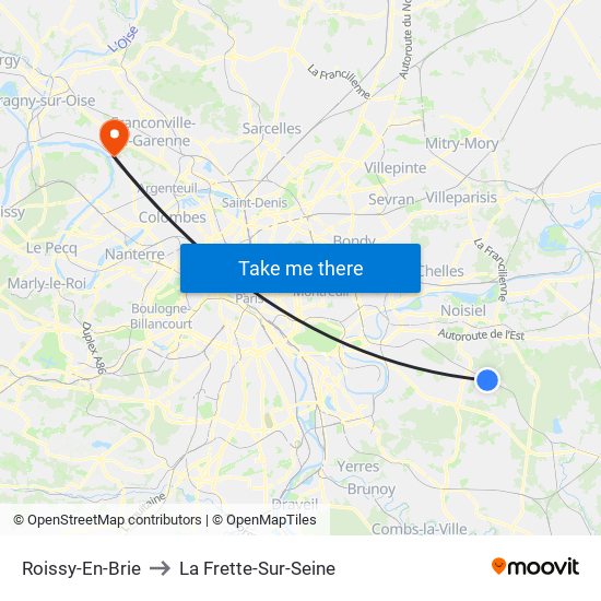 Roissy-En-Brie to La Frette-Sur-Seine map