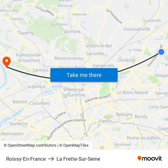 Roissy-En-France to La Frette-Sur-Seine map