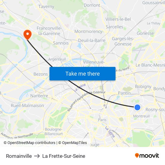 Romainville to La Frette-Sur-Seine map