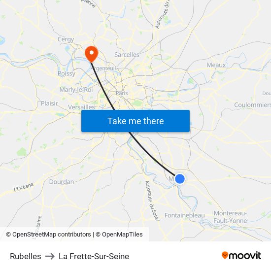 Rubelles to La Frette-Sur-Seine map