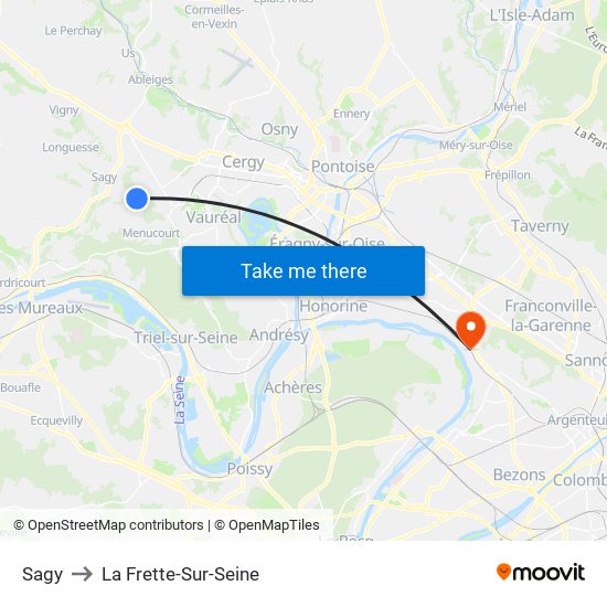 Sagy to La Frette-Sur-Seine map
