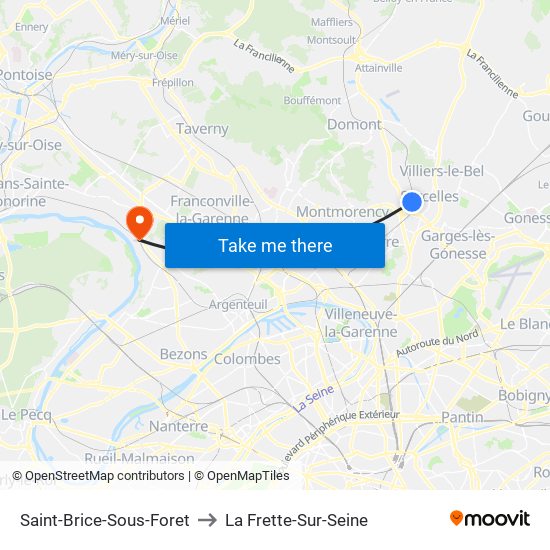 Saint-Brice-Sous-Foret to La Frette-Sur-Seine map