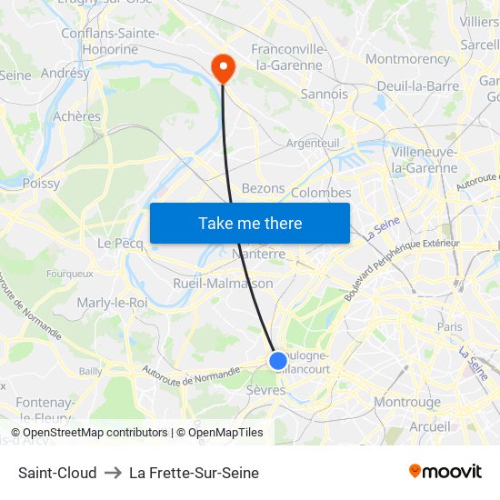Saint-Cloud to La Frette-Sur-Seine map