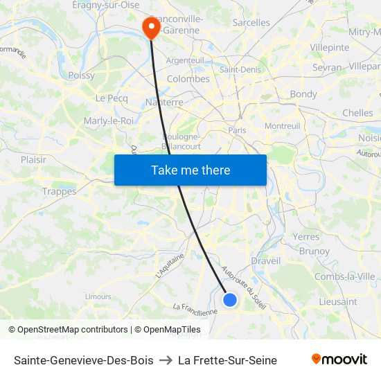 Sainte-Genevieve-Des-Bois to La Frette-Sur-Seine map