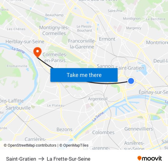 Saint-Gratien to La Frette-Sur-Seine map