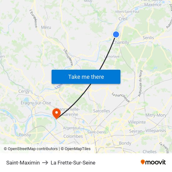 Saint-Maximin to La Frette-Sur-Seine map