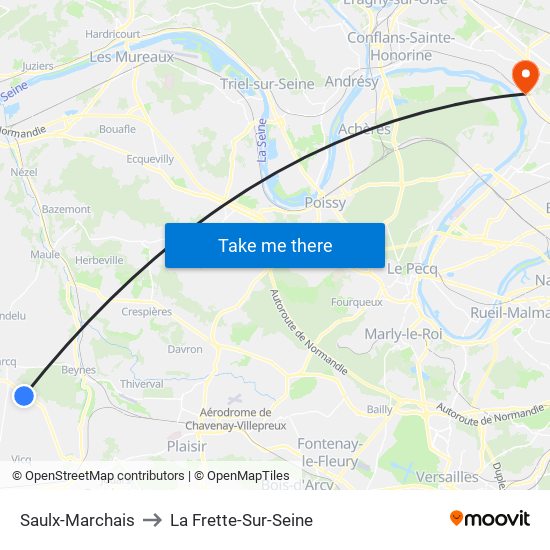 Saulx-Marchais to La Frette-Sur-Seine map