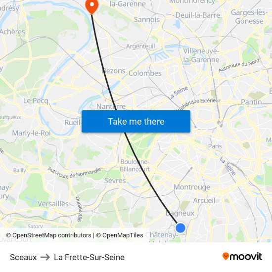 Sceaux to La Frette-Sur-Seine map