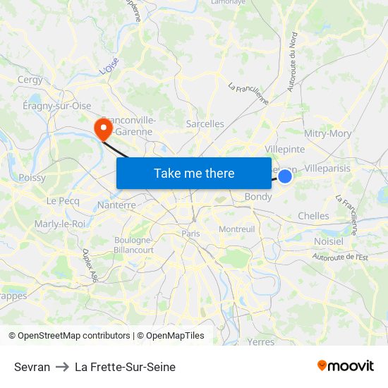 Sevran to La Frette-Sur-Seine map