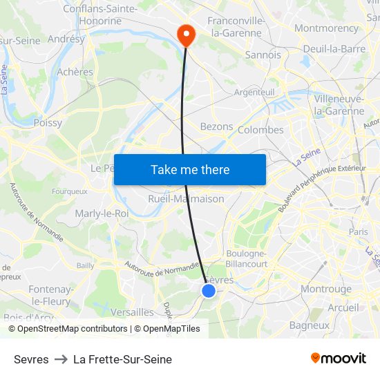 Sevres to La Frette-Sur-Seine map