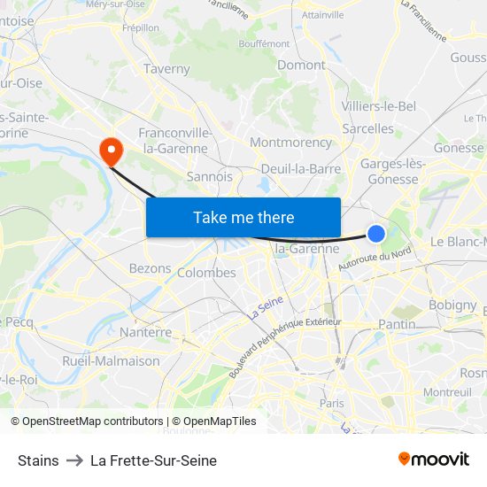 Stains to La Frette-Sur-Seine map