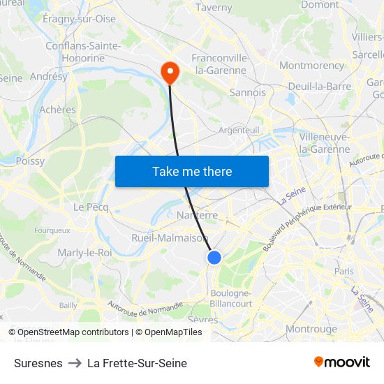 Suresnes to La Frette-Sur-Seine map