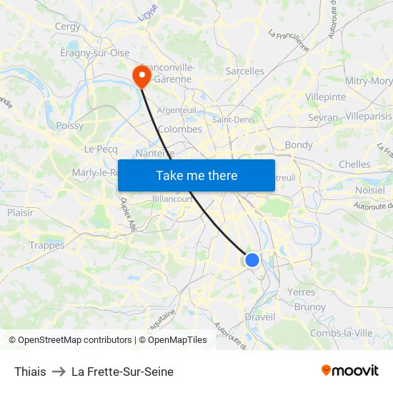 Thiais to La Frette-Sur-Seine map