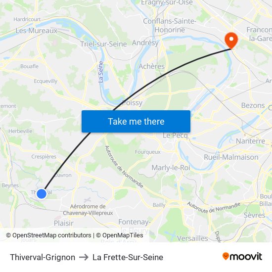Thiverval-Grignon to La Frette-Sur-Seine map